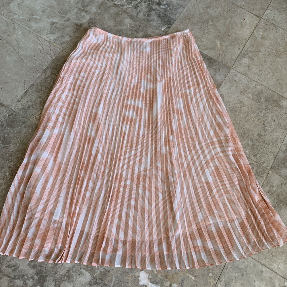 RUBY RD‎ Women's Orange Polyester Pleated Maxi Long Skirt Geometric 14W Lined